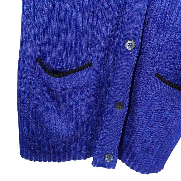 VERA WANG LAVENDER LABEL Y2K Metallic Tipped Rib Knit Caridigan Size L Purple - Picture 3 of 6